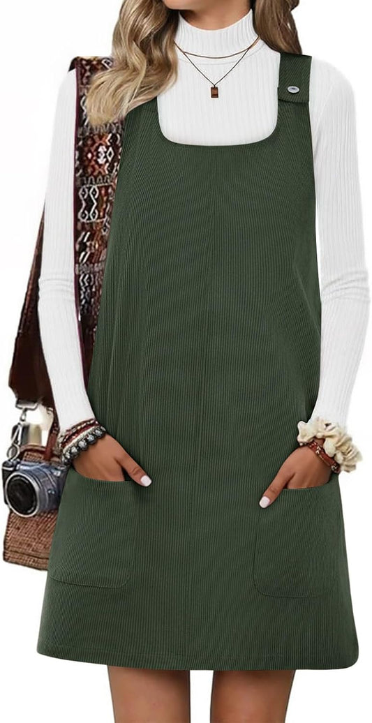 Yousify Womens Corduroy Overall Dress 2026 Fall Jumper Mini Dresses Rompers