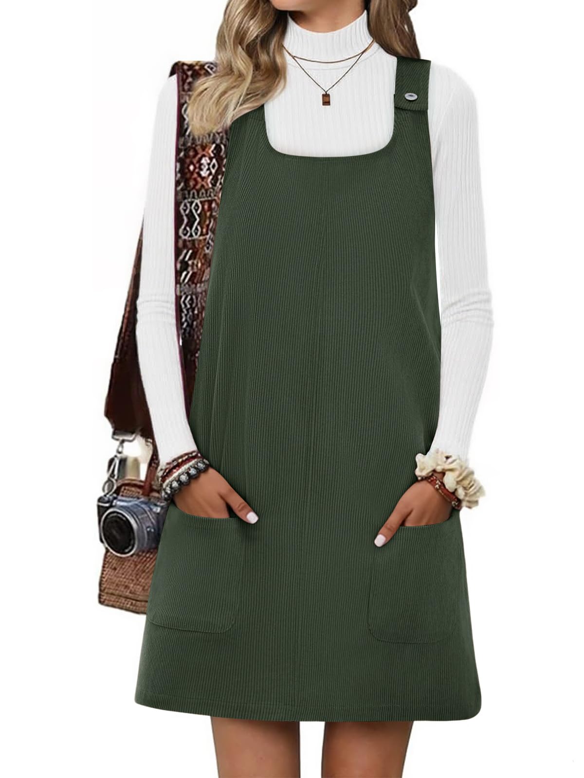 Yousify Womens Corduroy Overall Dress 2026 Fall Jumper Mini Dresses Rompers