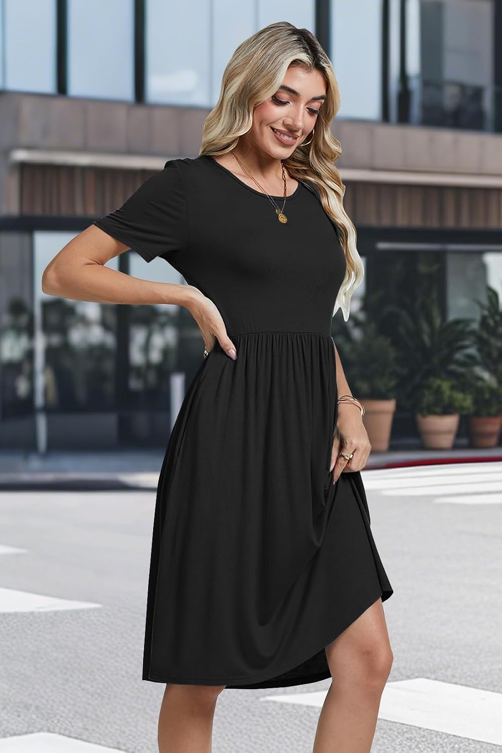 Womens Short Sleeve Empire Waist Dresses Casual Summer Dress