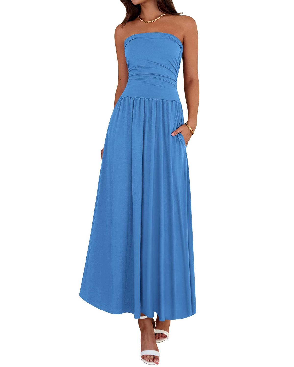 BTFBM Summer Maxi Dresses for Women Strapless Tube Top Dress