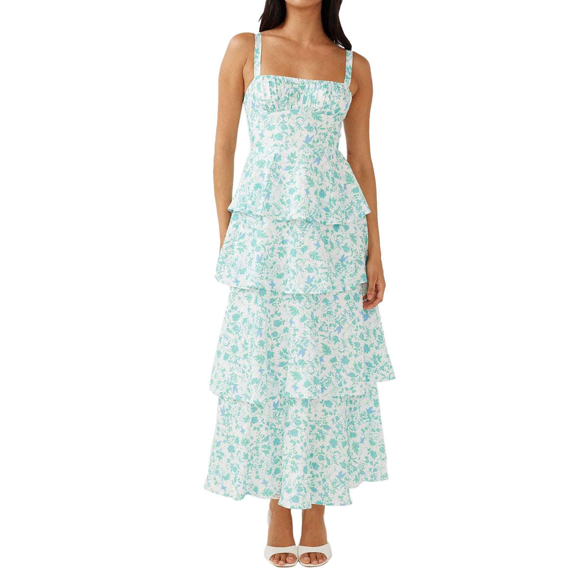 ABYOVRT Women Floral Maxi Dress Sleeveless Bow Back Tiered Boho Flowy Long Dresses Summer Fall