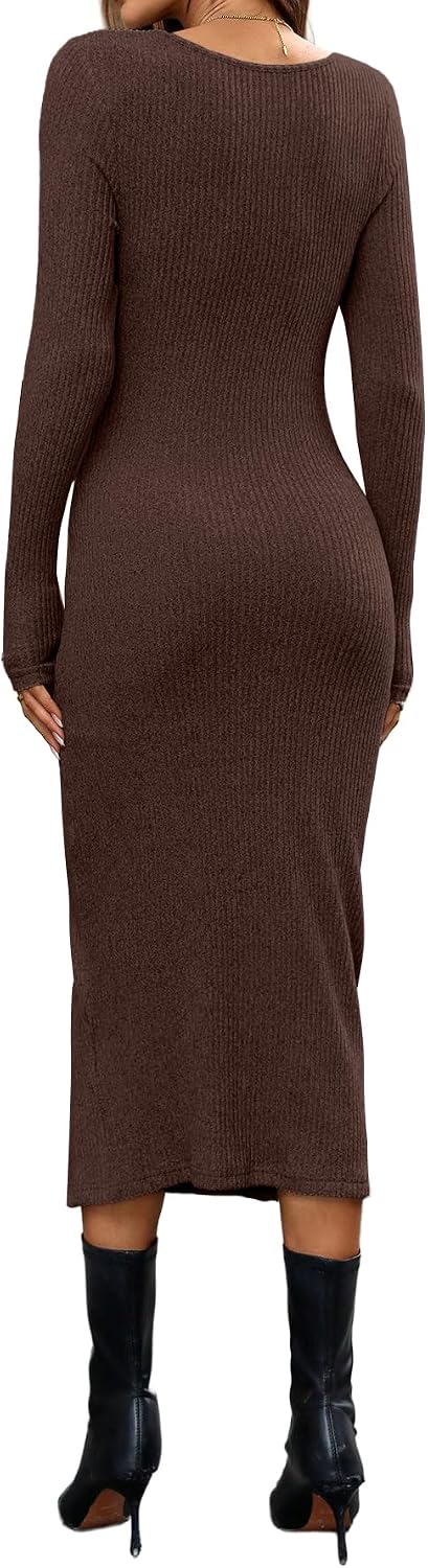 OFEEFAN Long Sleeve Dress for Women Fall Wedding Guest Dress Sweater Dress
