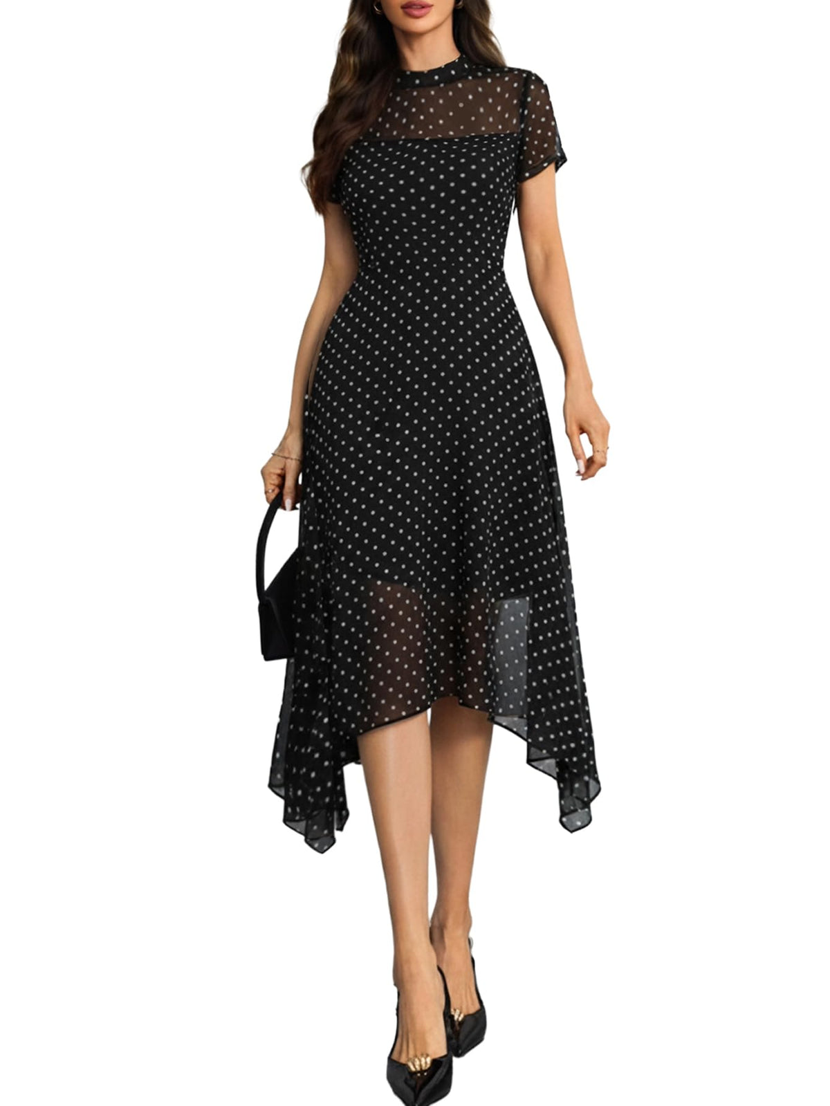 GothDark Women Summer Wedding Guest Floral Mesh Irregular Hem Midi Dress