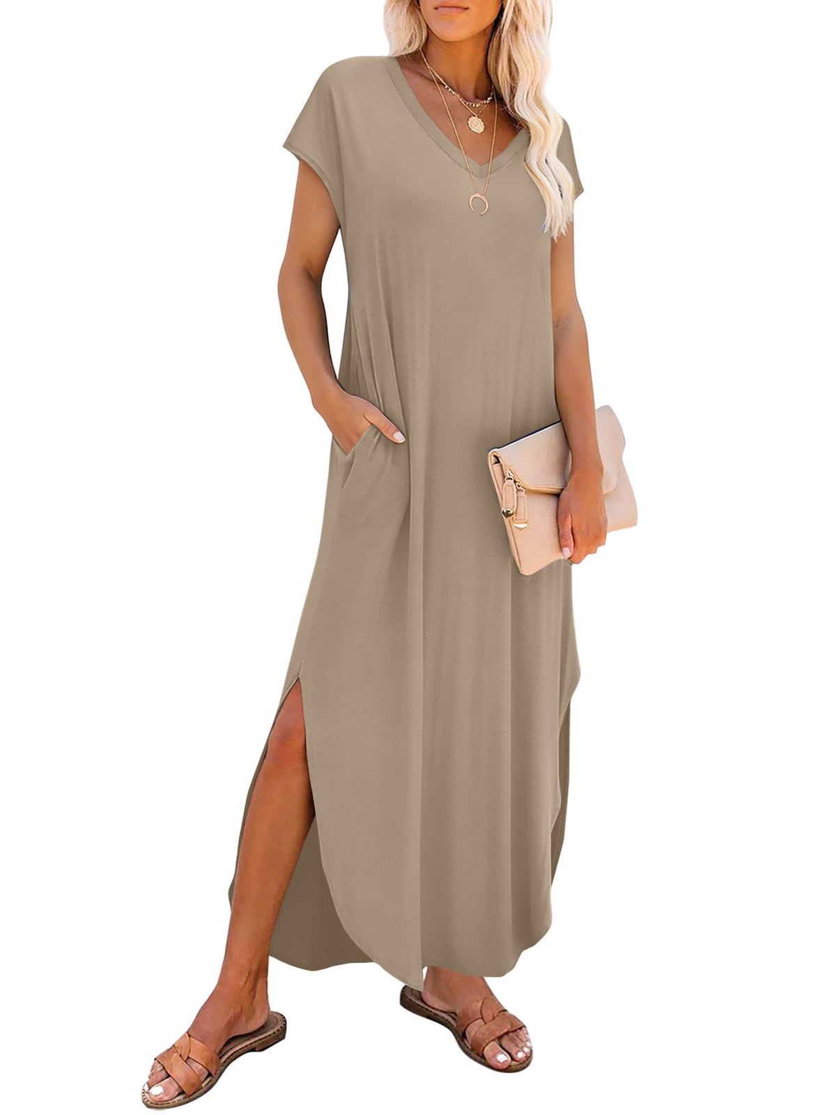 RUMIA Summer Maxi Dresses for Women Cap Sleeve Long Sundress with Pockets