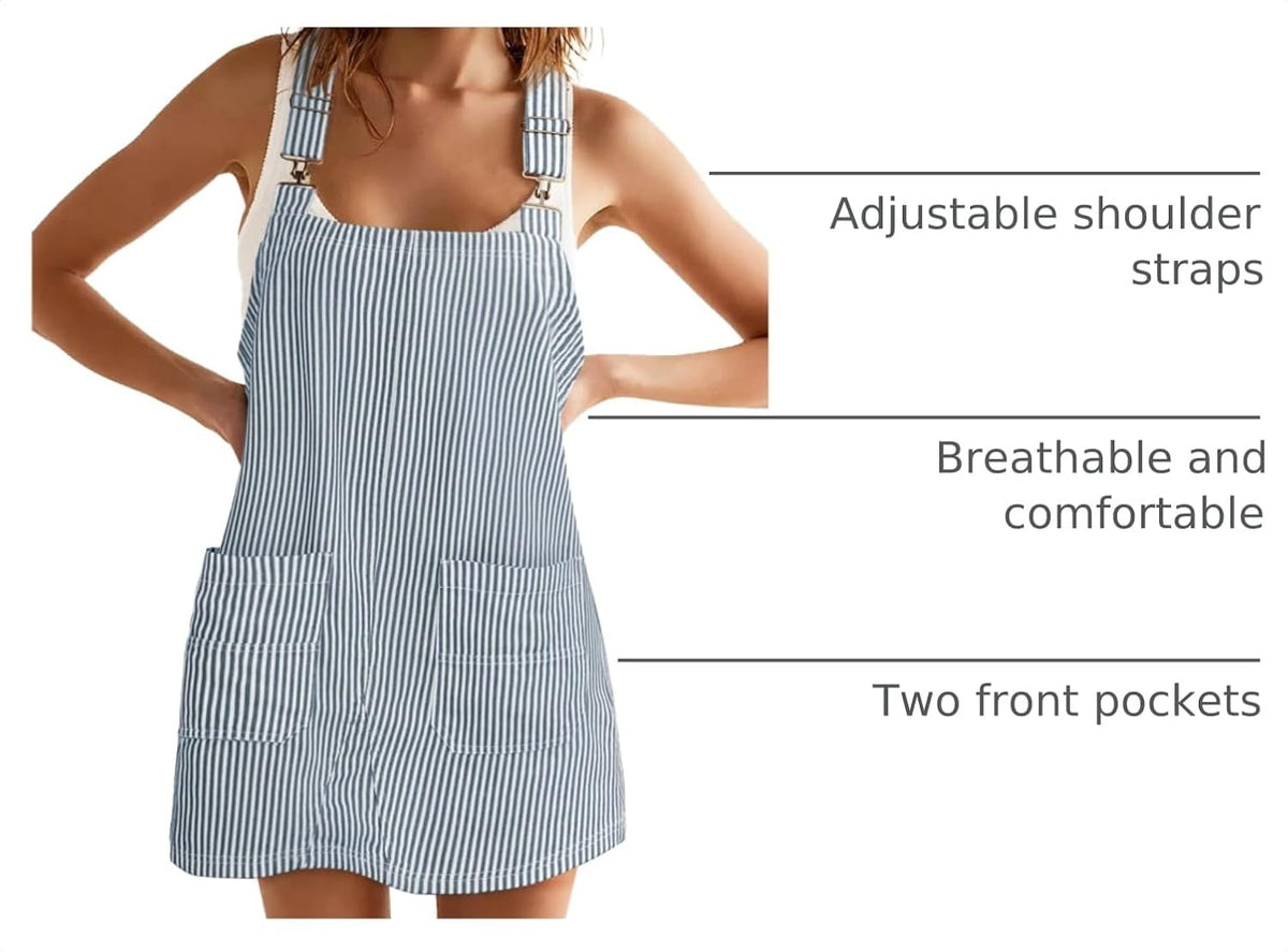 Yousify Womens Casual Denim Dress Striped Overalls Romper Jean Dress