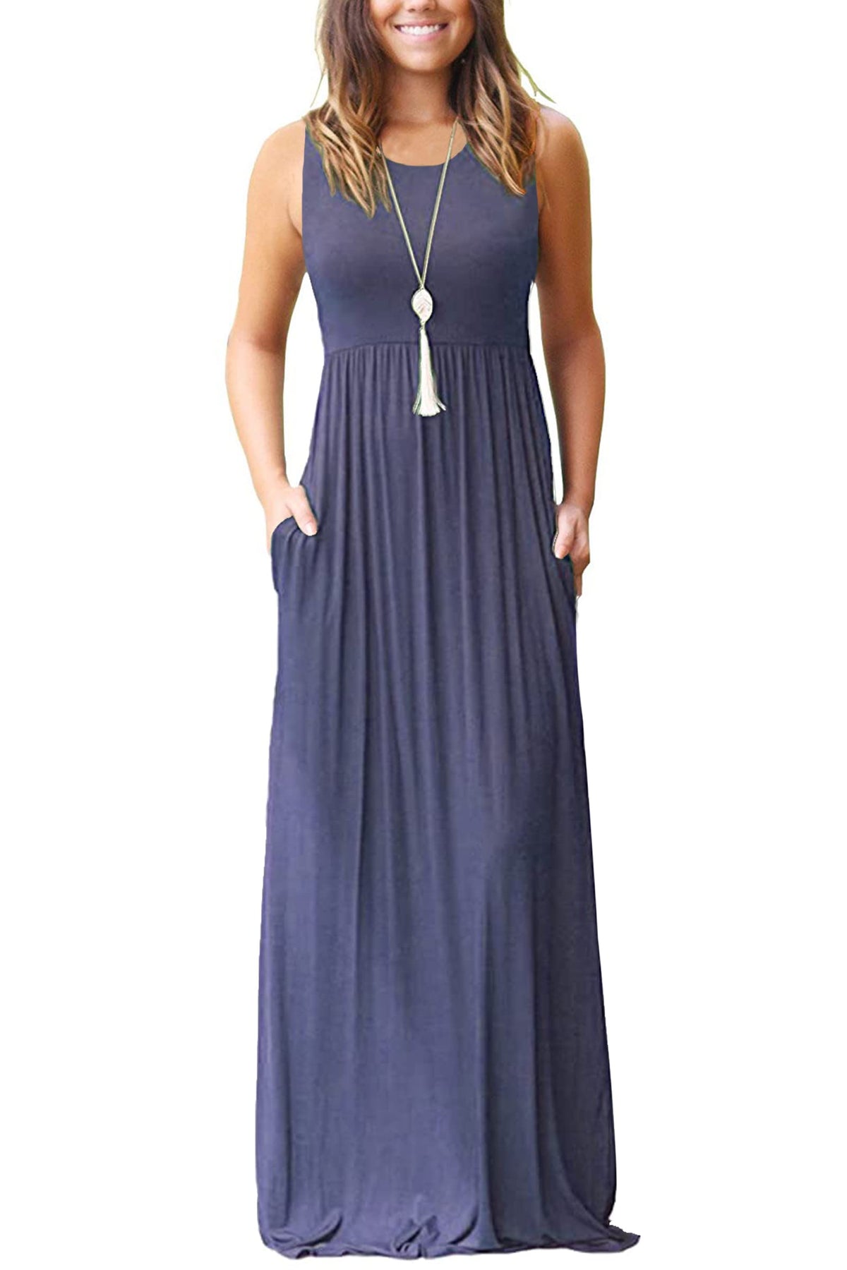AUSELILY Women's Summer Sleeveless Loose Plain Casual Long Maxi Dresses