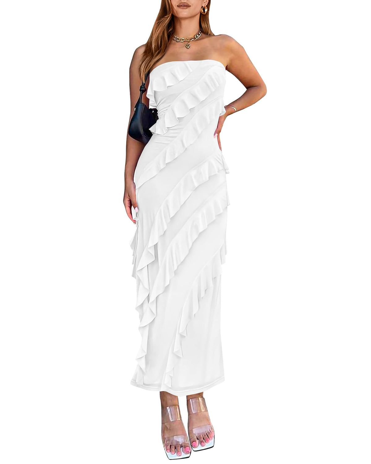 BTFBM Maxi Dresses for Women Solid Bodycon Summer Wedding Guest Dress
