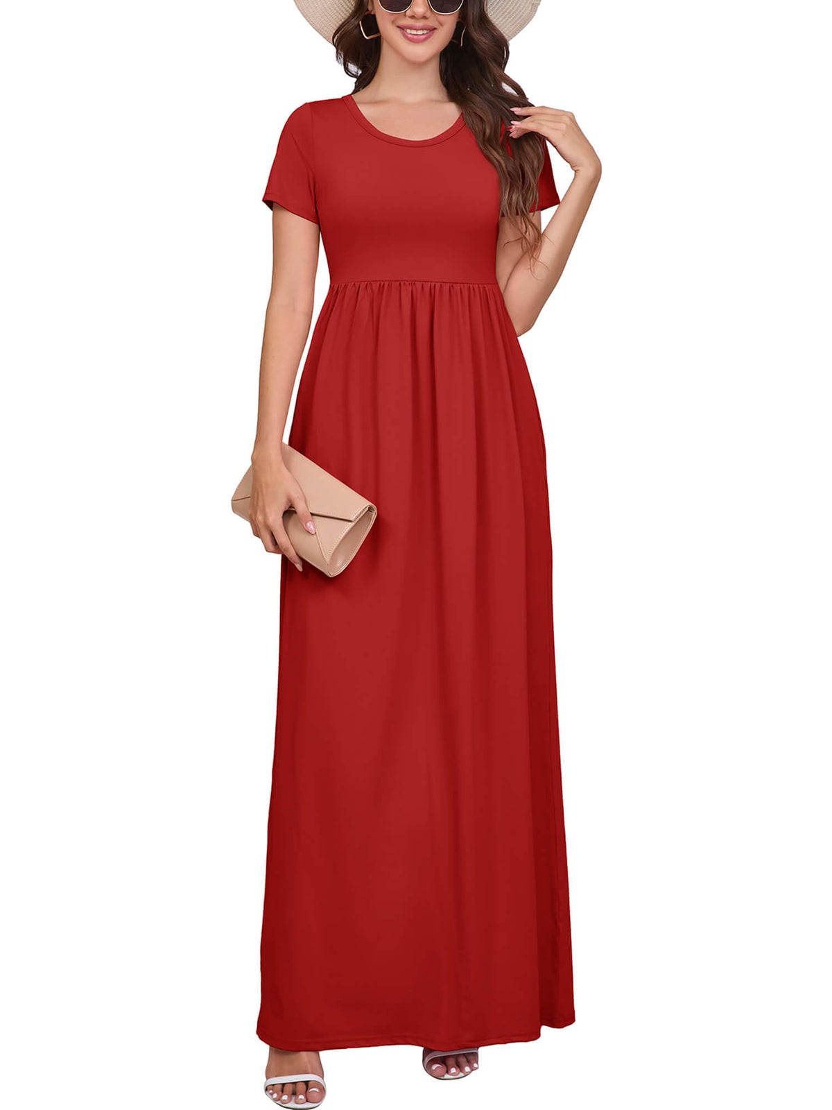 DEARCASE Maxi Dress for Women Short Sleeve Casual Summer Loose Plain Comfy Long Dresses with Pockets