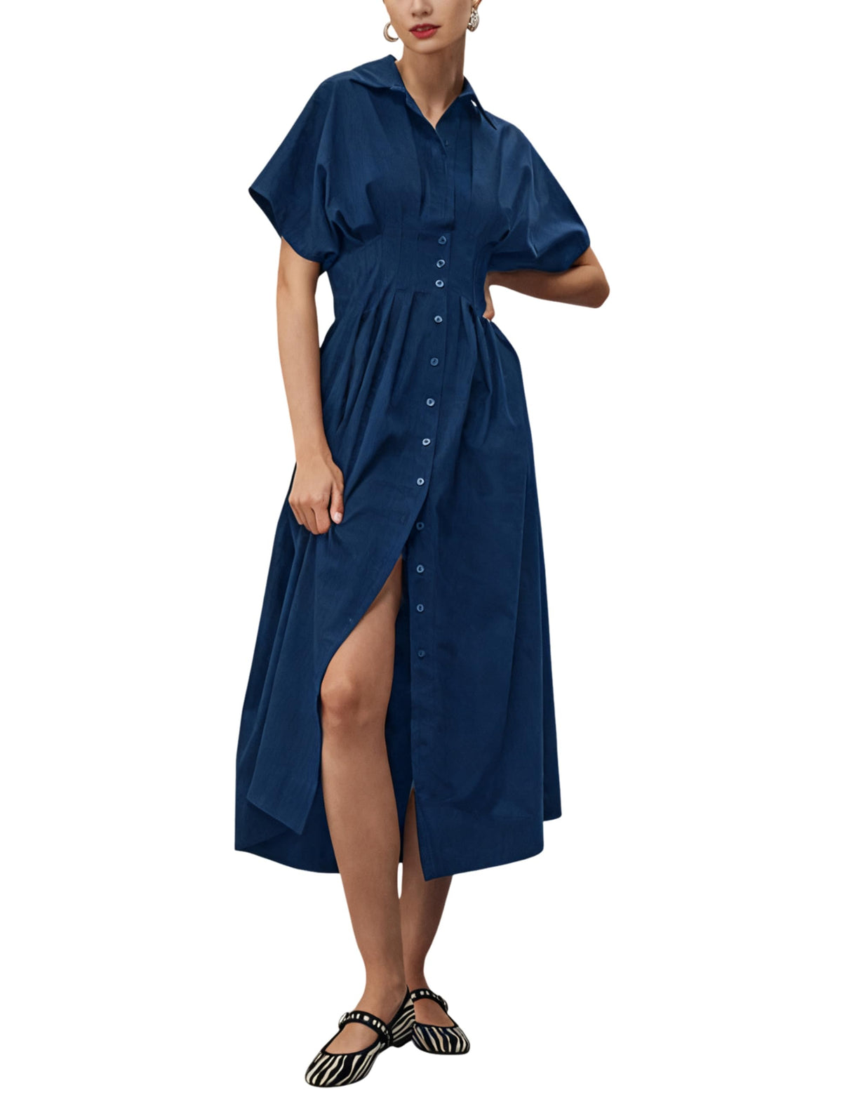 Yeokou Shirt Dress for Women Summer Casual Short Sleeve Button Down Loose Pleated Maxi Sundress with Pockets