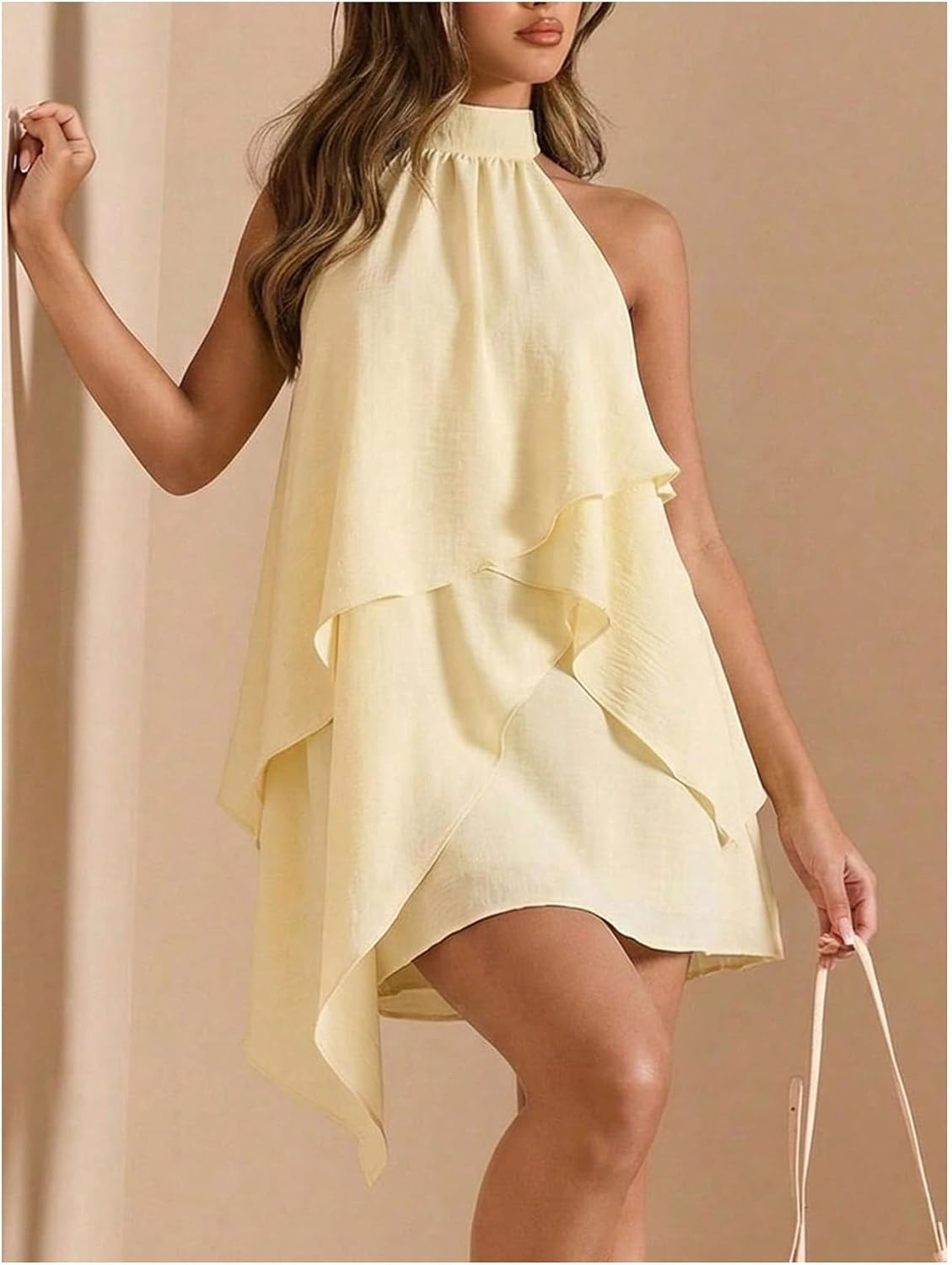 Verdusa Women's Halter Dresses Ruffle Backless Flowy Wedding Guest Dress