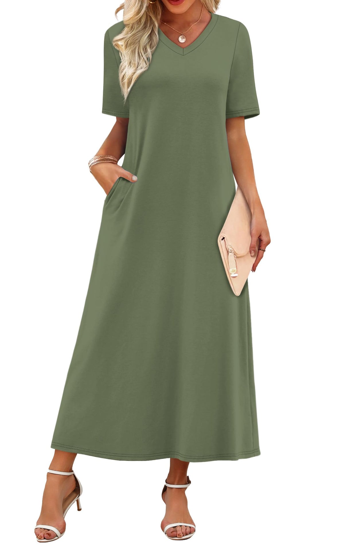 WIHOLL Women's Maxi Dresses V Neck Vacation Beach Sundresses Floral Travel Summer Dress
