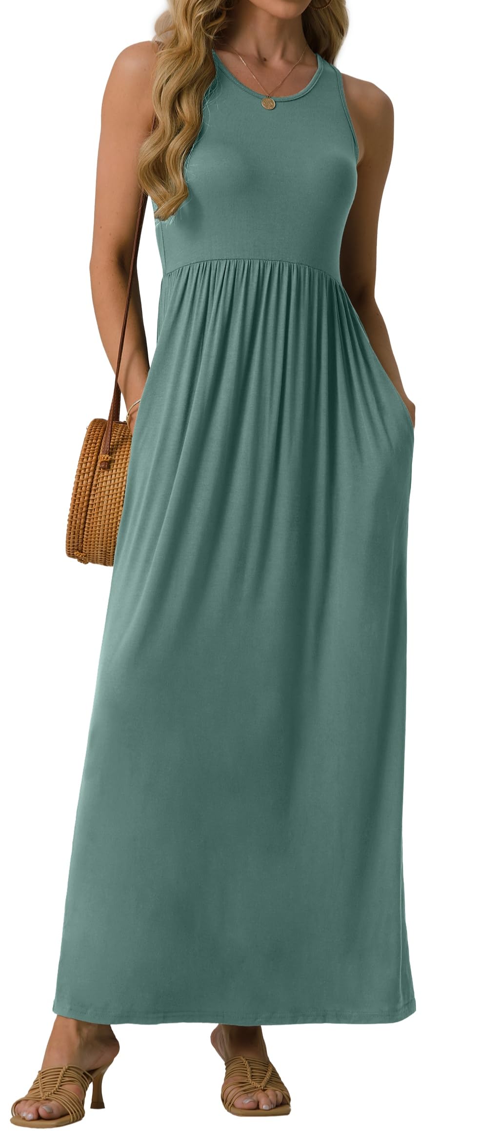 GRECERELLE Women's Summer Sleeveless Casual Long Tank Maxi Dress with Pockets (XS-3XL)