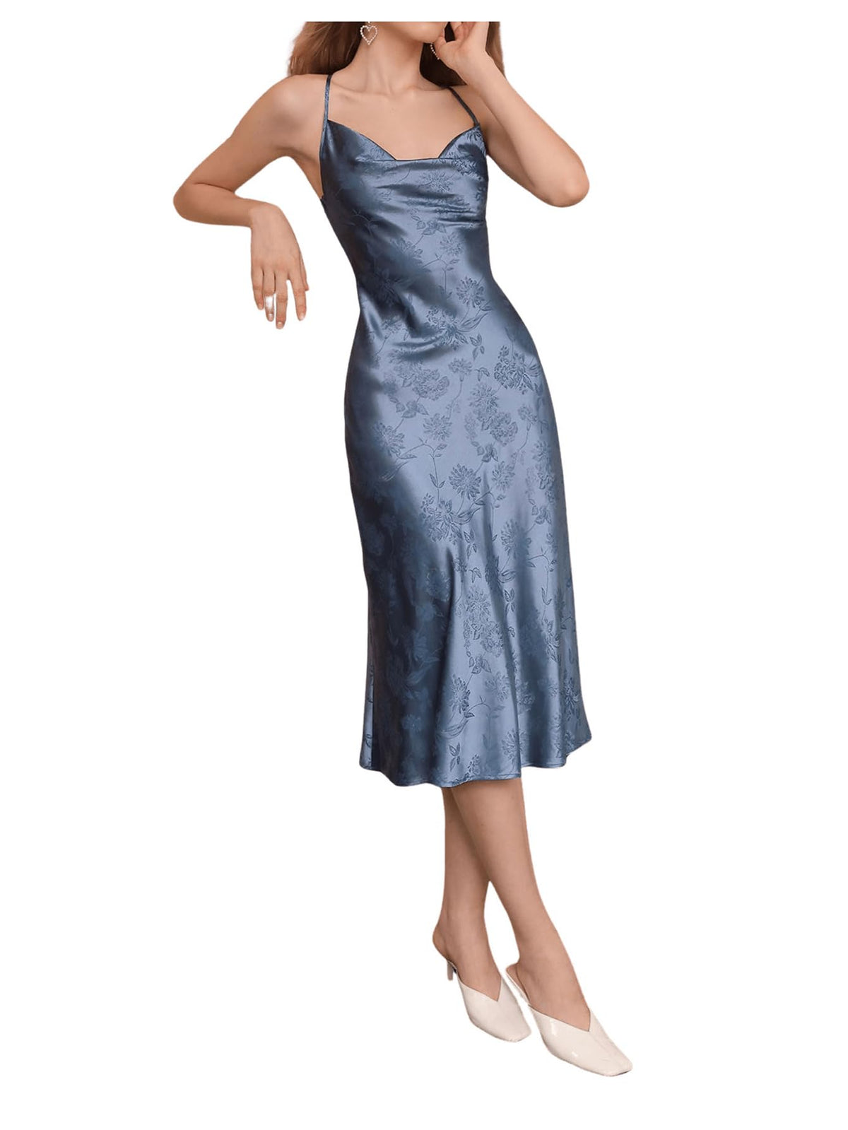 Floerns Women's Spaghetti Strap Cowl Neck Long Slip Satin Silk Midi Dress