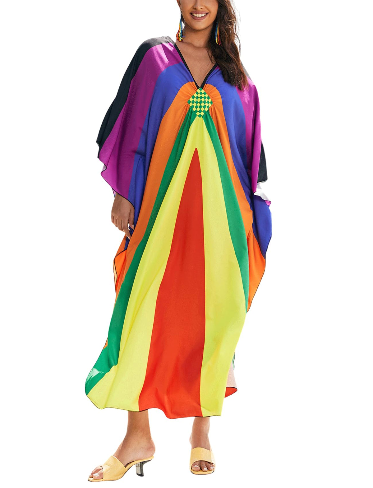 KECVOT Kaftan Dresses for Women Plus Size Batwing Sleeve Caftans Long Bathing Suit Cover Up Maxi Beach Dress Loungewear