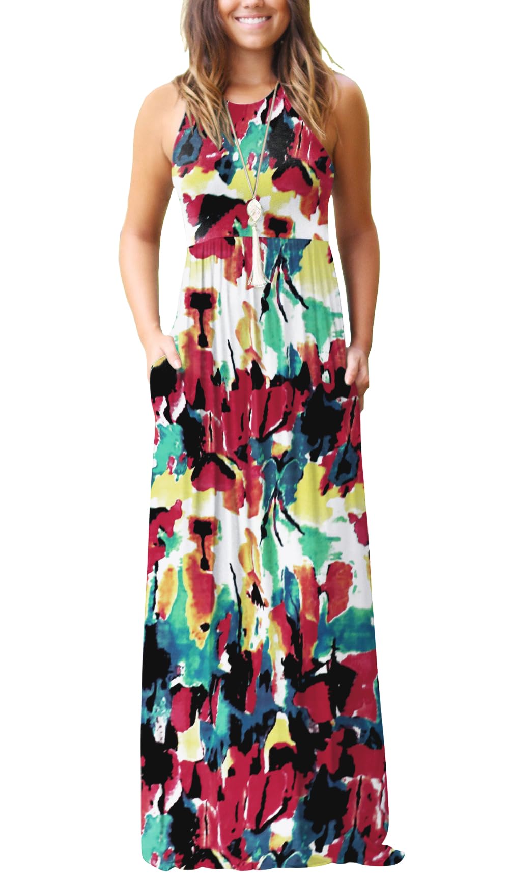GRECERELLE Women's Summer Sleeveless Casual Long Tank Maxi Dress with Pockets (XS-3XL)