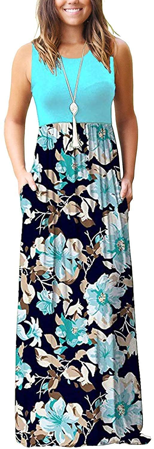 AUSELILY Women's Summer Sleeveless Loose Plain Casual Long Maxi Dresses