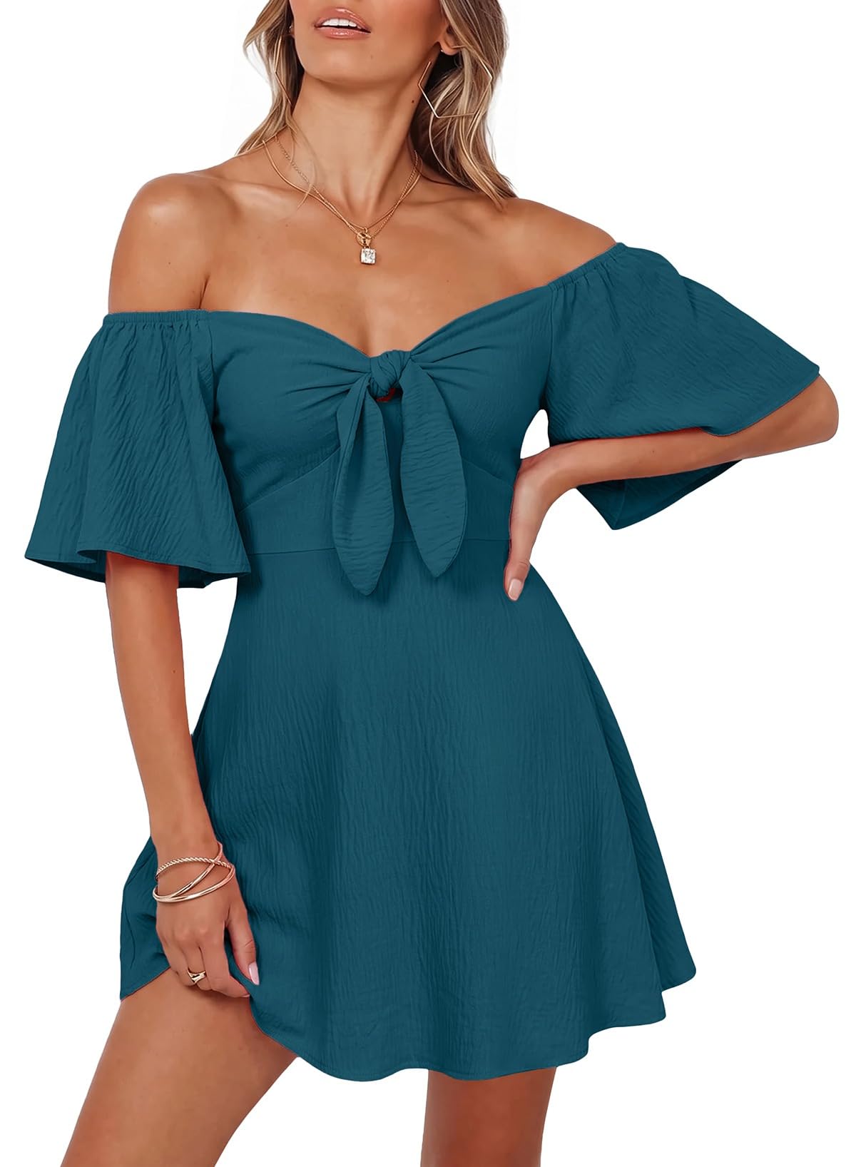 Dokotoo Womens Dresses 2026 Deep V Neck Elegant Bow tie Mini Dress S-XL