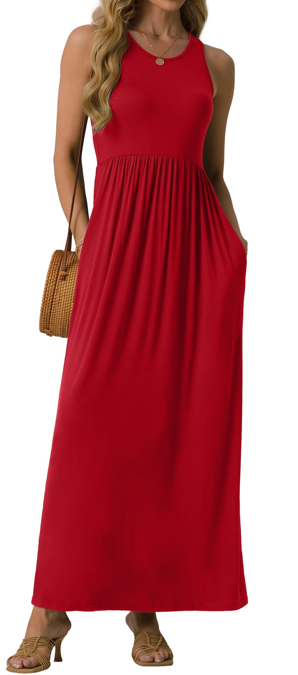 GRECERELLE Women's Summer Sleeveless Casual Long Tank Maxi Dress with Pockets (XS-3XL)