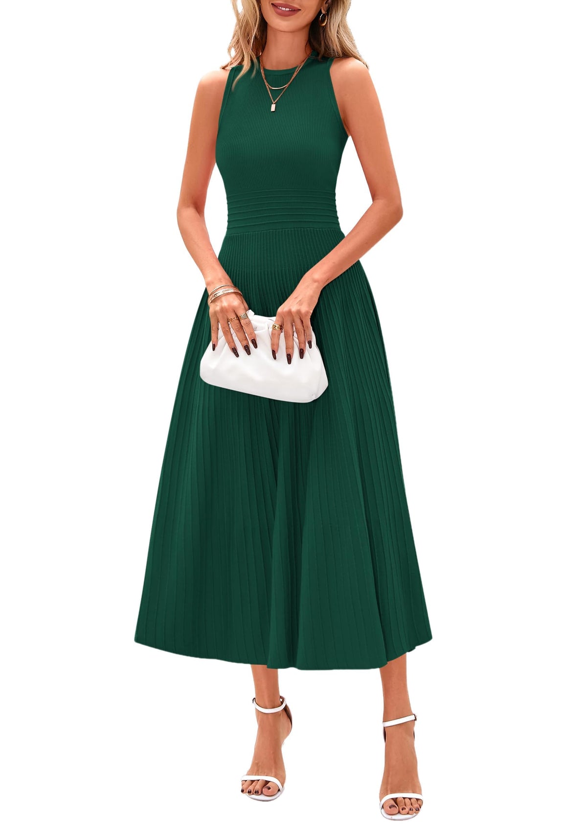 PRETTYGARDEN Women's Summer Pleated Midi Work Dress