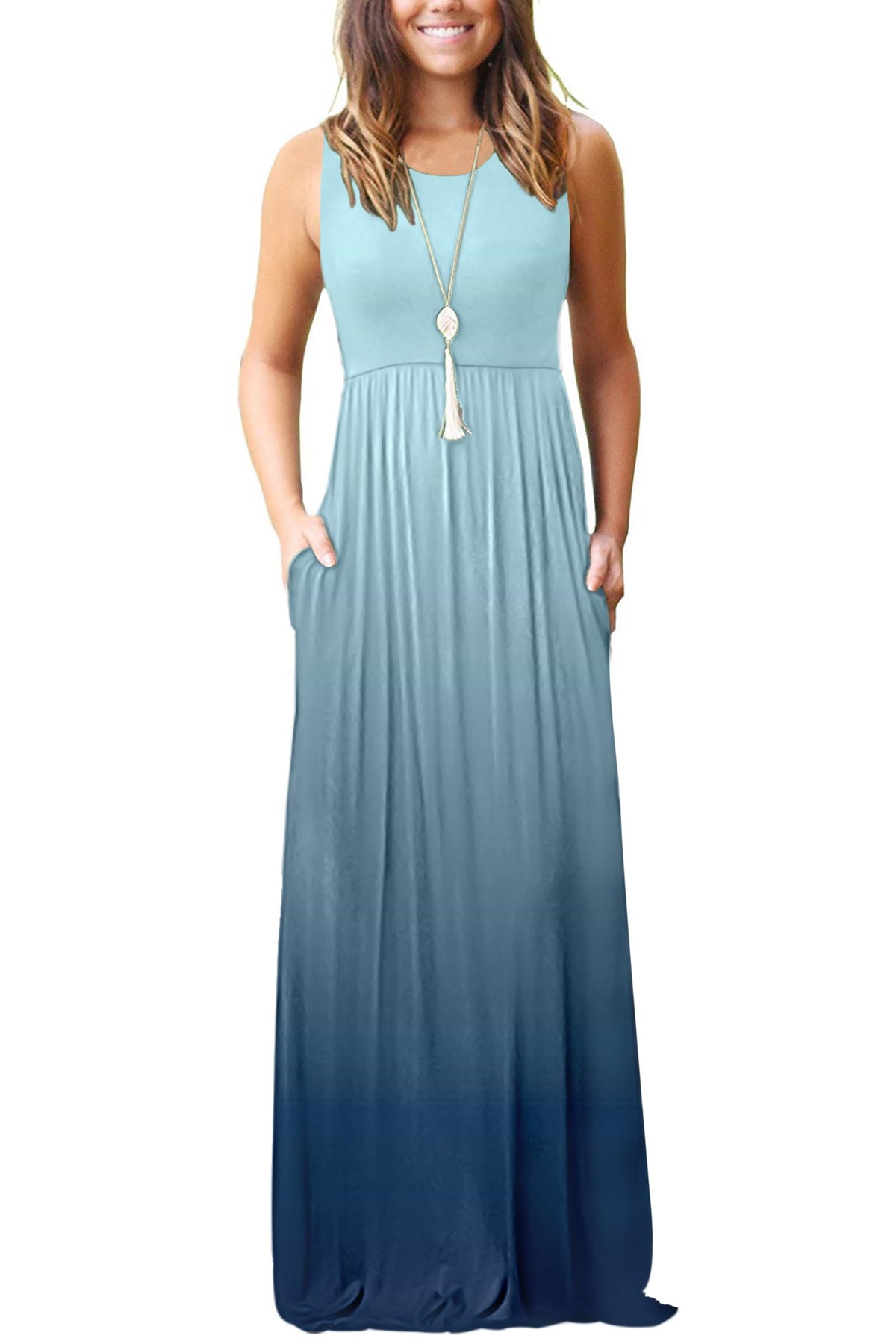 AUSELILY Women's Summer Sleeveless Loose Plain Casual Long Maxi Dresses