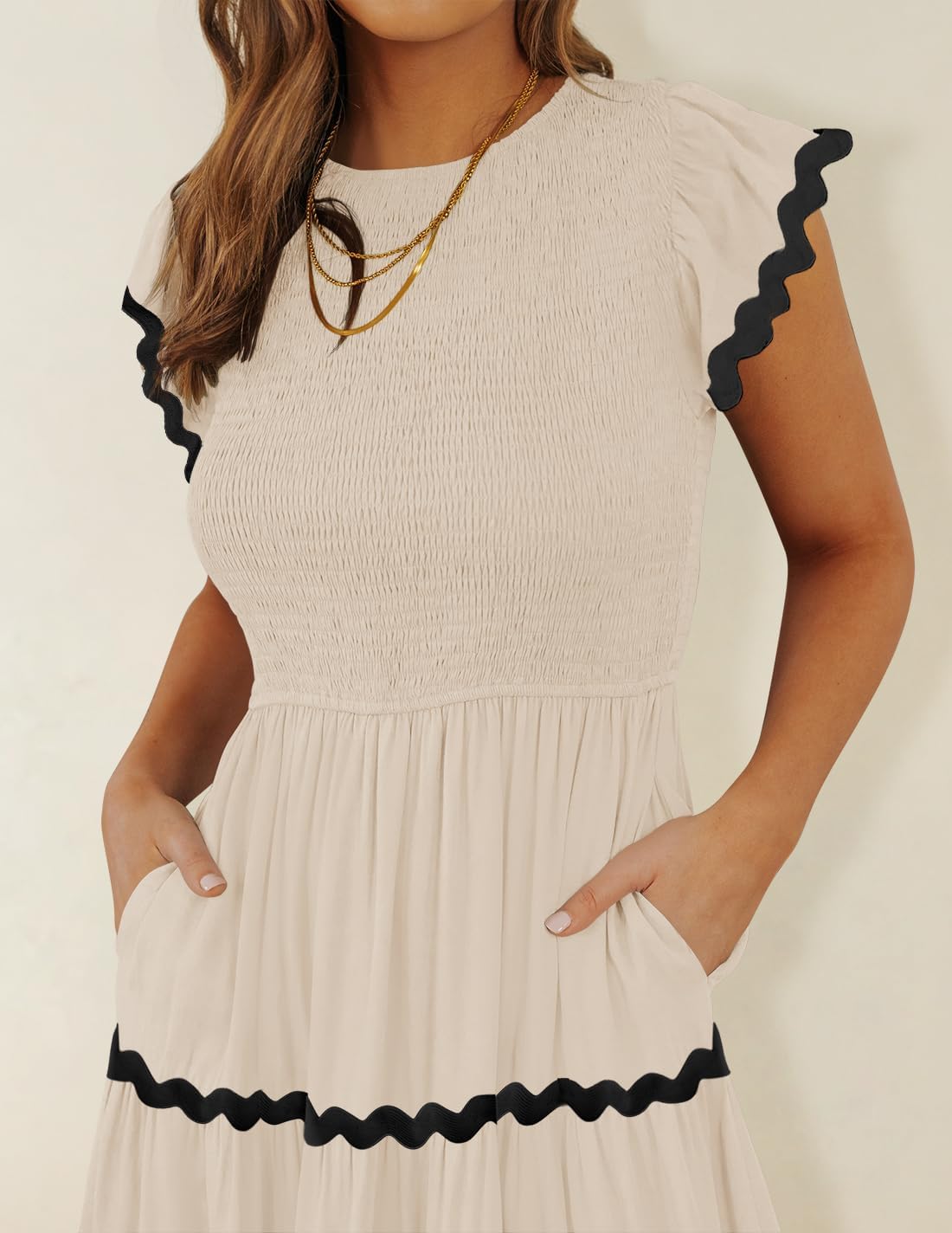 ZESICA Womens Summer Casual Smocked Flowy Midi Dress