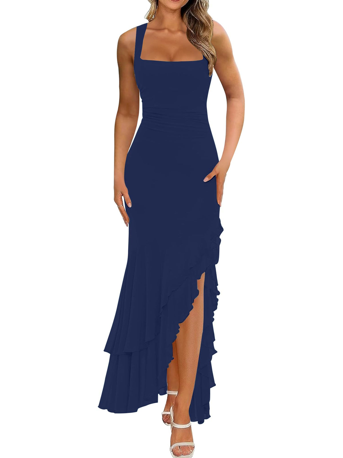 BORIFLORS Women's Elegant Bodycon Ruched Maxi Cocktail Dress