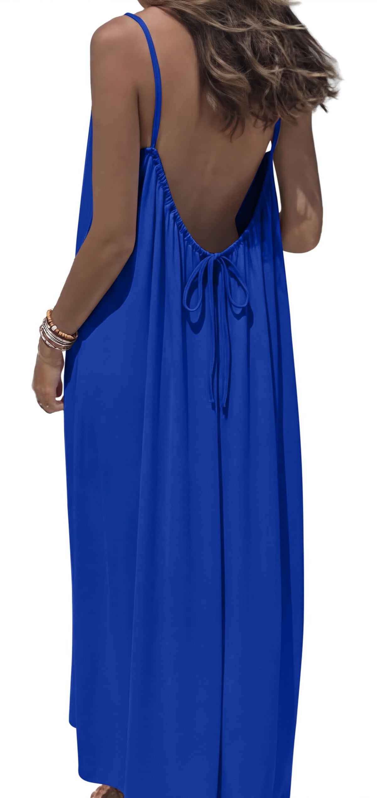 OFEEFAN Summer Dresses for Women 2026 Backless Cami Maxi Sundresses Spaghetti Strap Beach Vacation Clothes Swimsuit Coverup