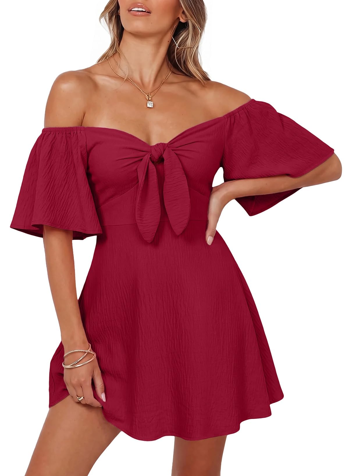 Dokotoo Womens Dresses 2026 Deep V Neck Elegant Bow tie Mini Dress S-XL