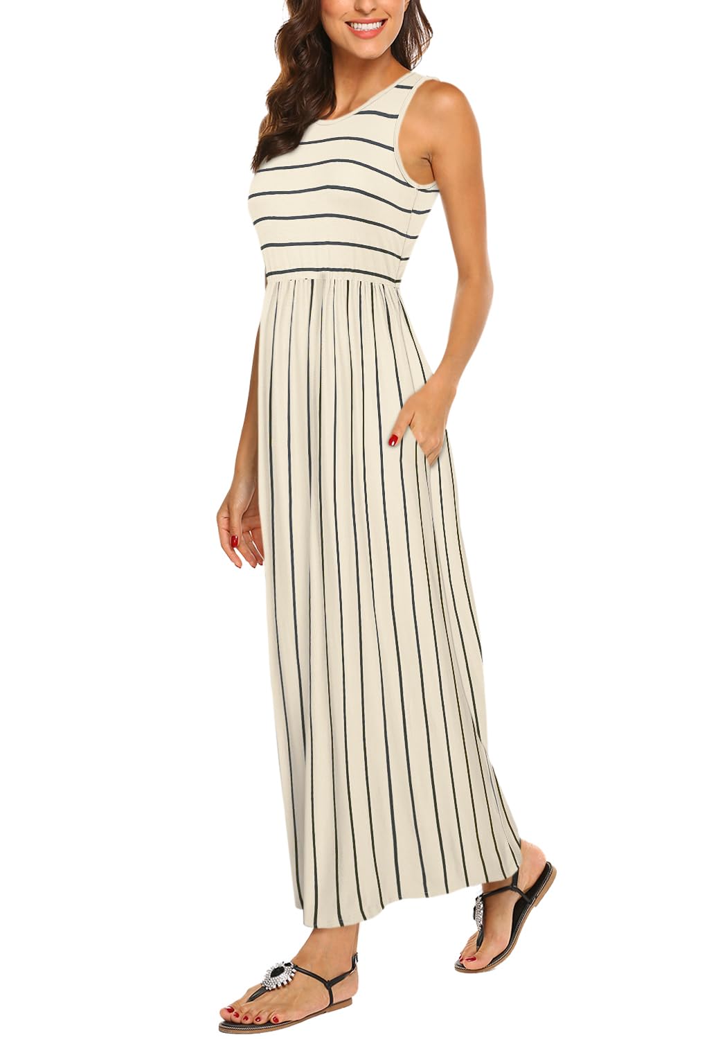 Hount Women's Summer Sleeveless Striped Flowy Casual Long Maxi Dress with Pockets