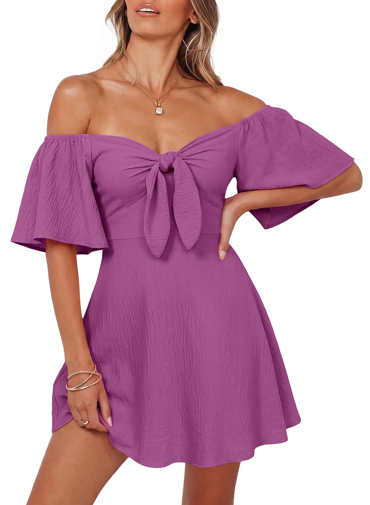 Dokotoo Womens Dresses 2026 Deep V Neck Elegant Bow tie Mini Dress S-XL