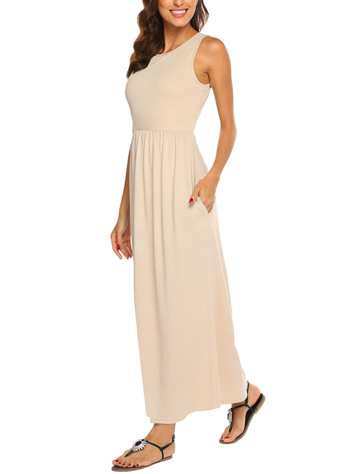Hount Women's Summer Sleeveless Striped Flowy Casual Long Maxi Dress with Pockets