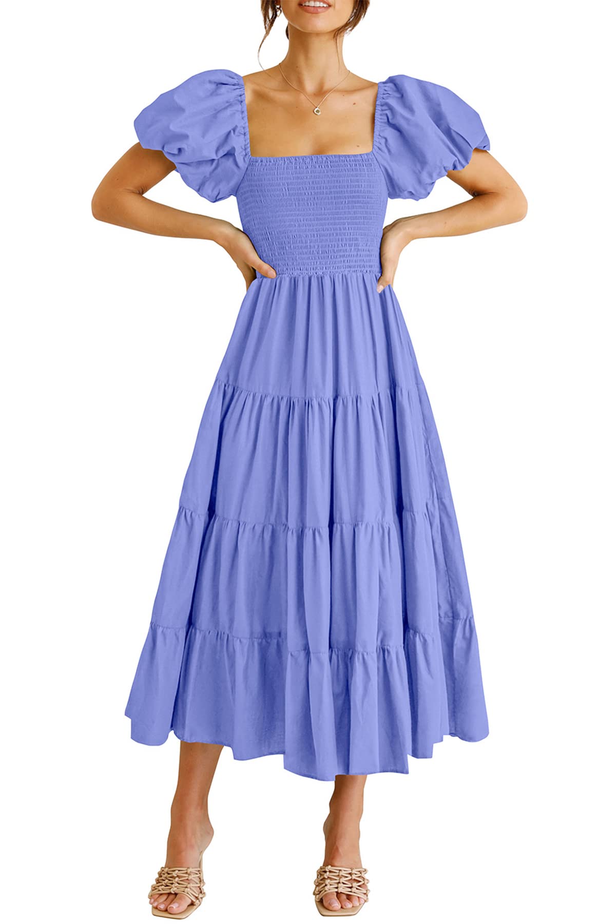 PRETTYGARDEN Women's Smocked Midi Wedding Guest Dress