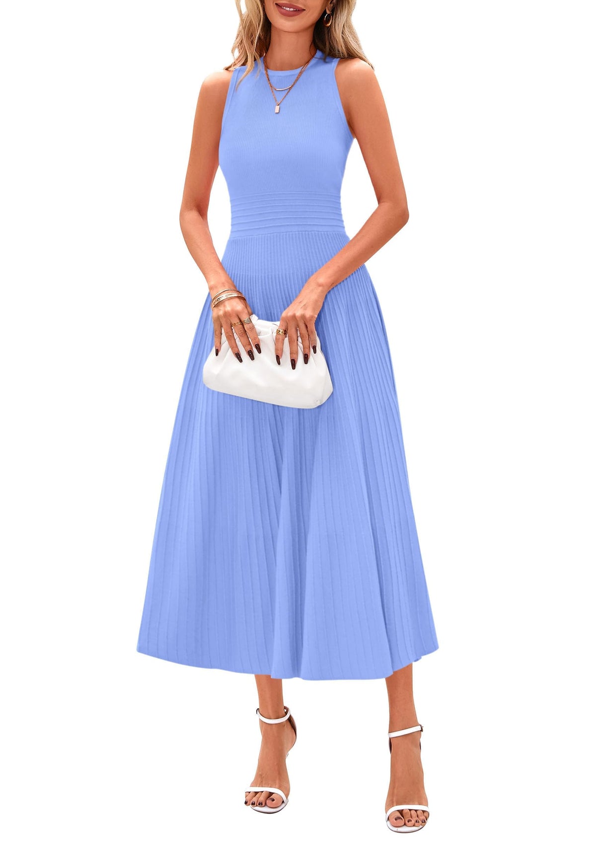 PRETTYGARDEN Women's Summer Pleated Midi Work Dress