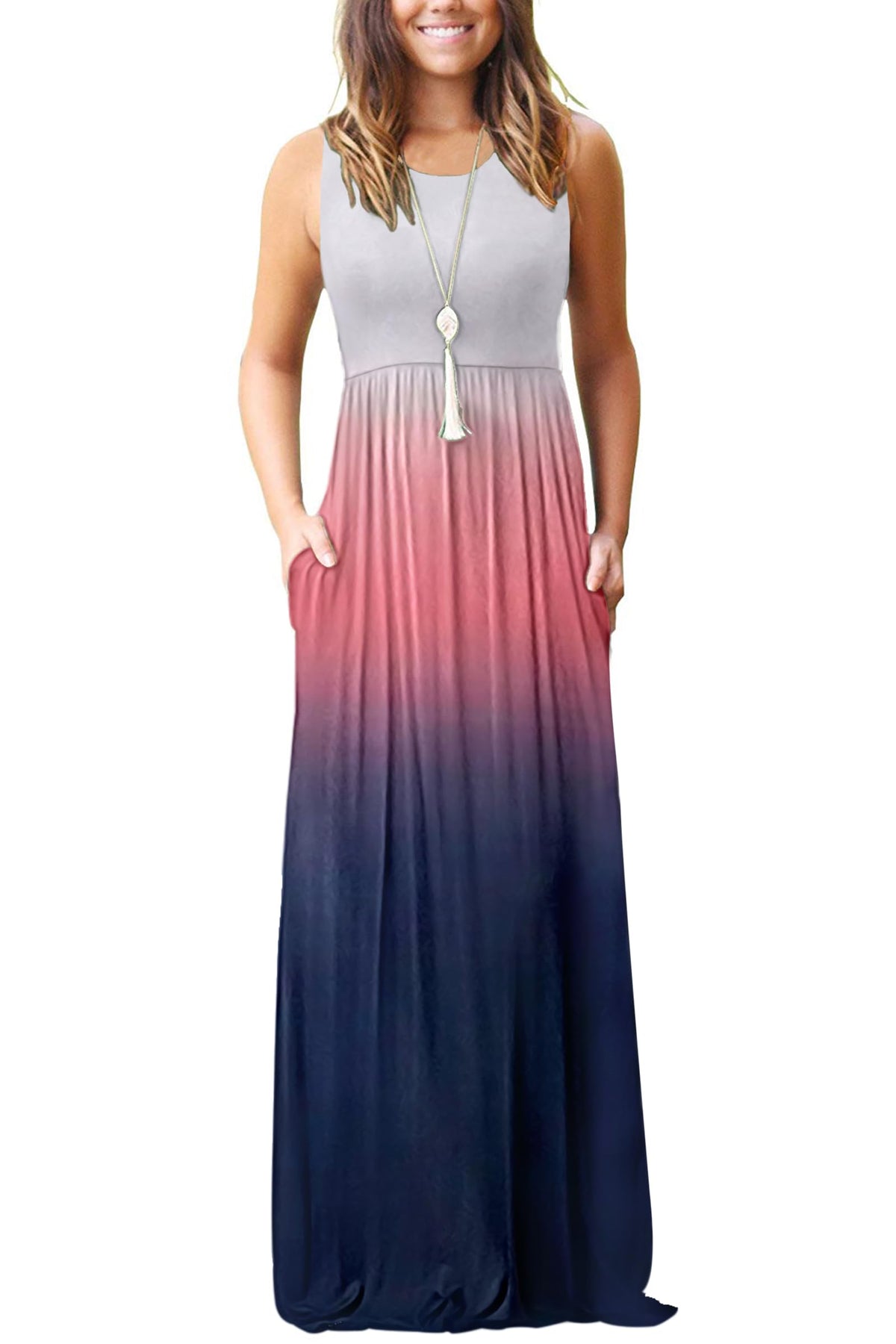 AUSELILY Women's Summer Sleeveless Loose Plain Casual Long Maxi Dresses