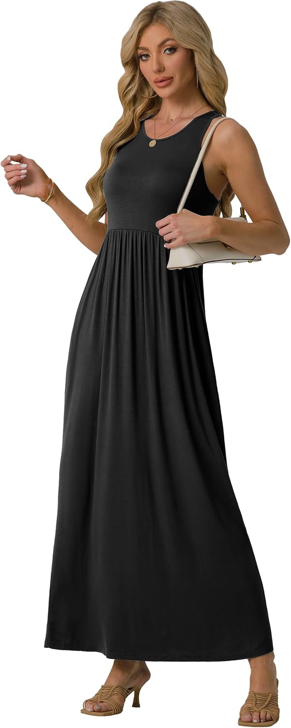 GRECERELLE Women's Summer Sleeveless Casual Long Tank Maxi Dress with Pockets (XS-3XL)