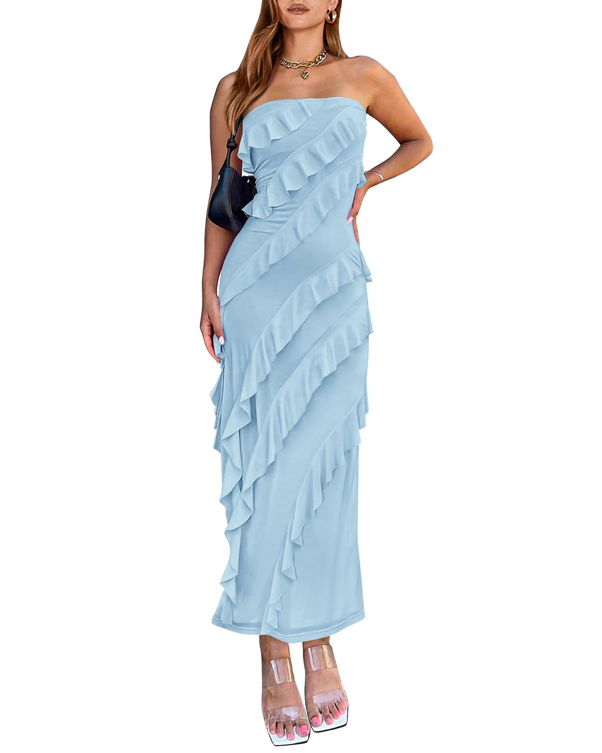 BTFBM Maxi Dresses for Women Solid Bodycon Summer Wedding Guest Dress