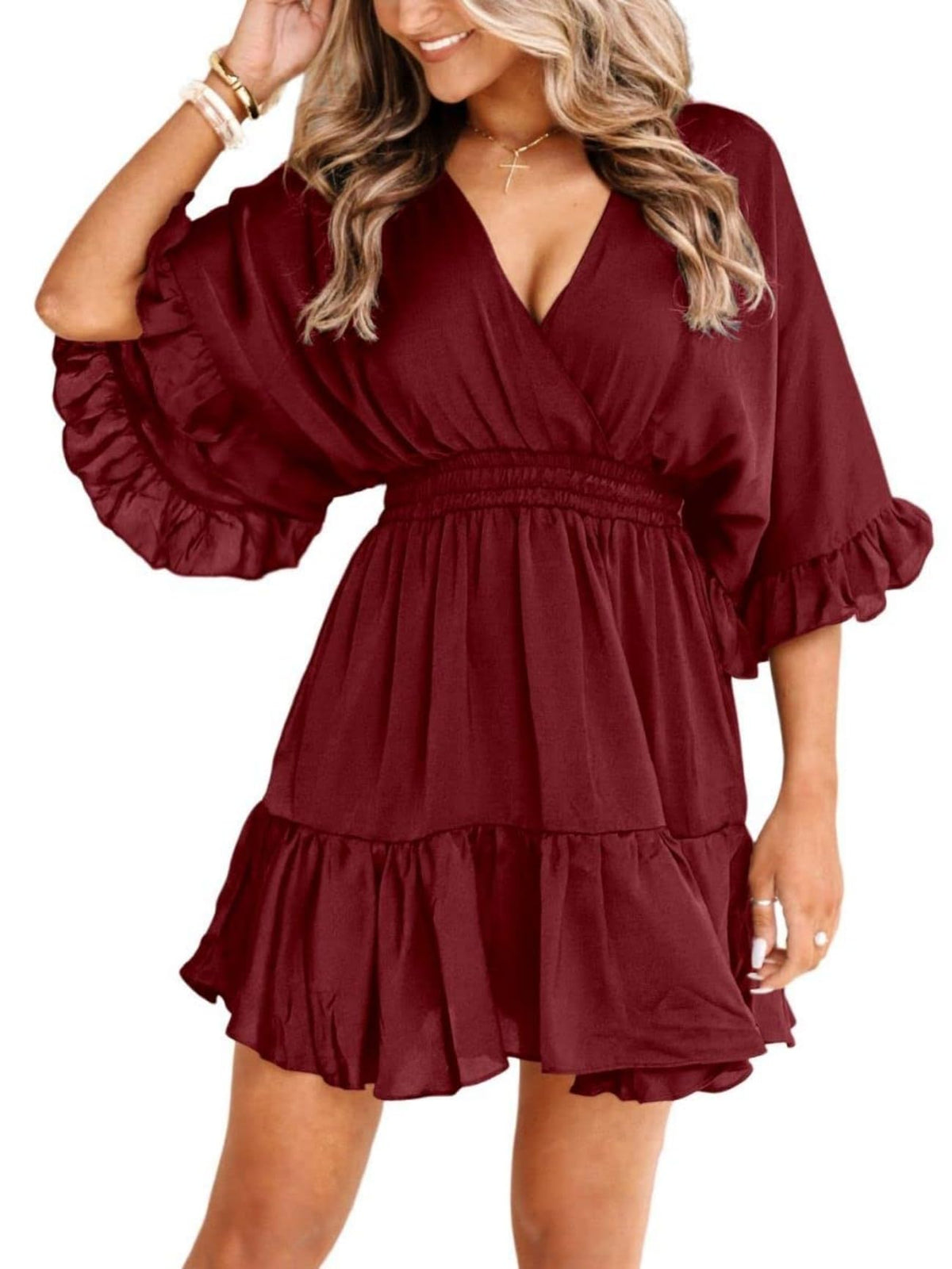 Aoysky Womens V Neck Casual Dresses Summer Cute Mini Short Western Dress