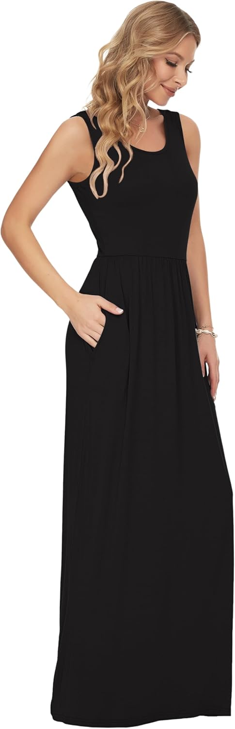 AUSELILY Women's Summer Sleeveless Loose Plain Casual Long Maxi Dresses
