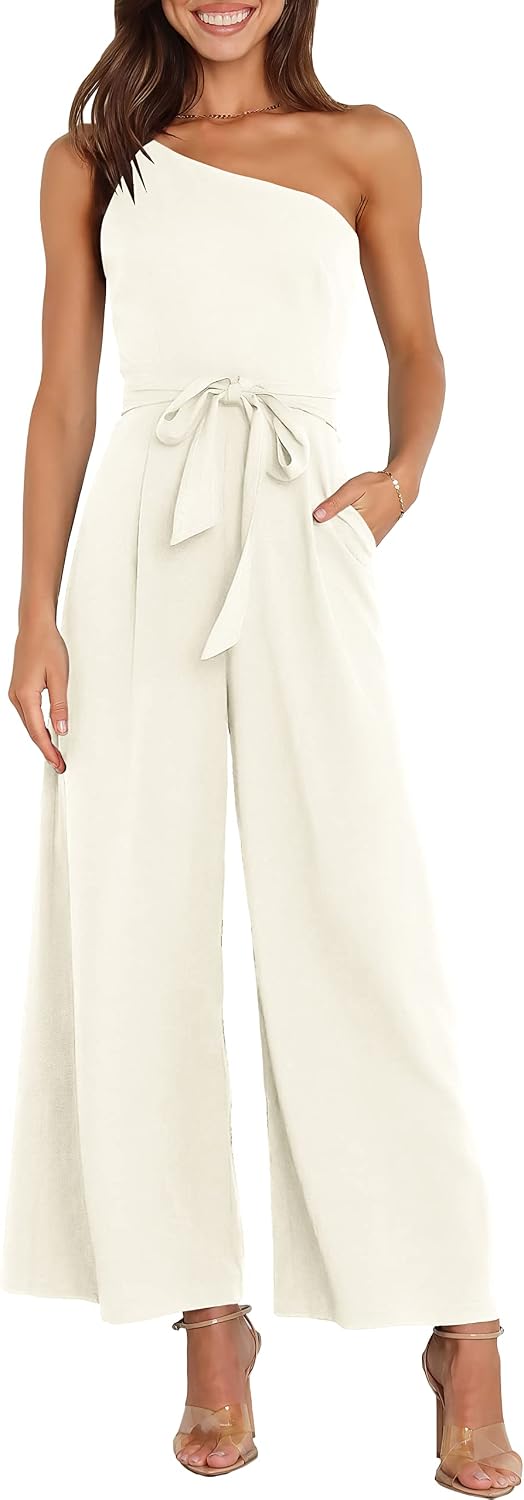 ANRABESS Jumpsuits for Women Dressy One Shoulder Sleeveless Romper