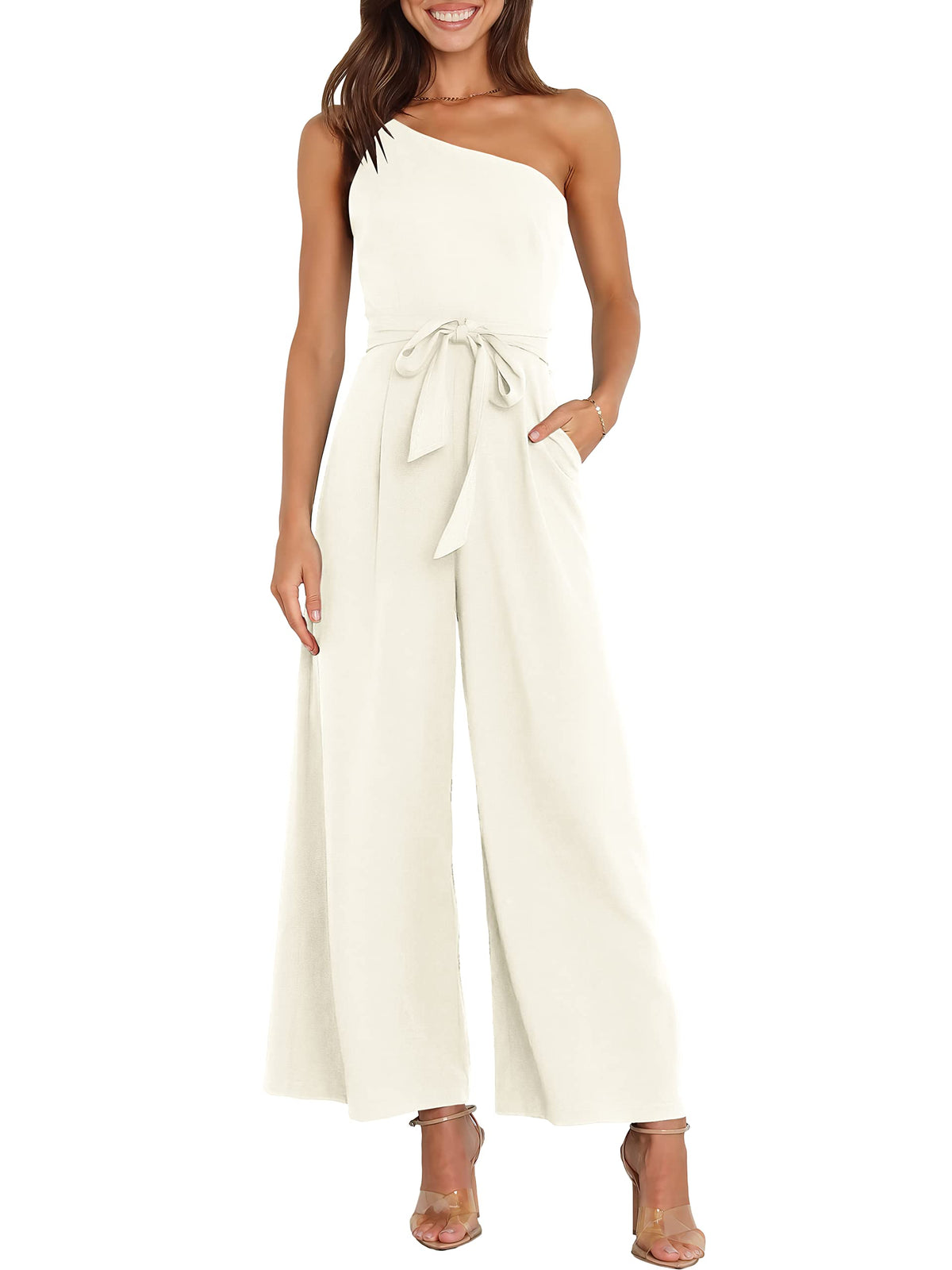 ANRABESS Jumpsuits for Women Dressy One Shoulder Sleeveless Romper