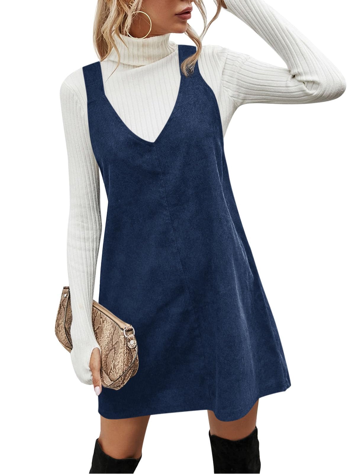 Koinshha Women Corduroy Overall Dress Fall Pinafore Mini Dresses