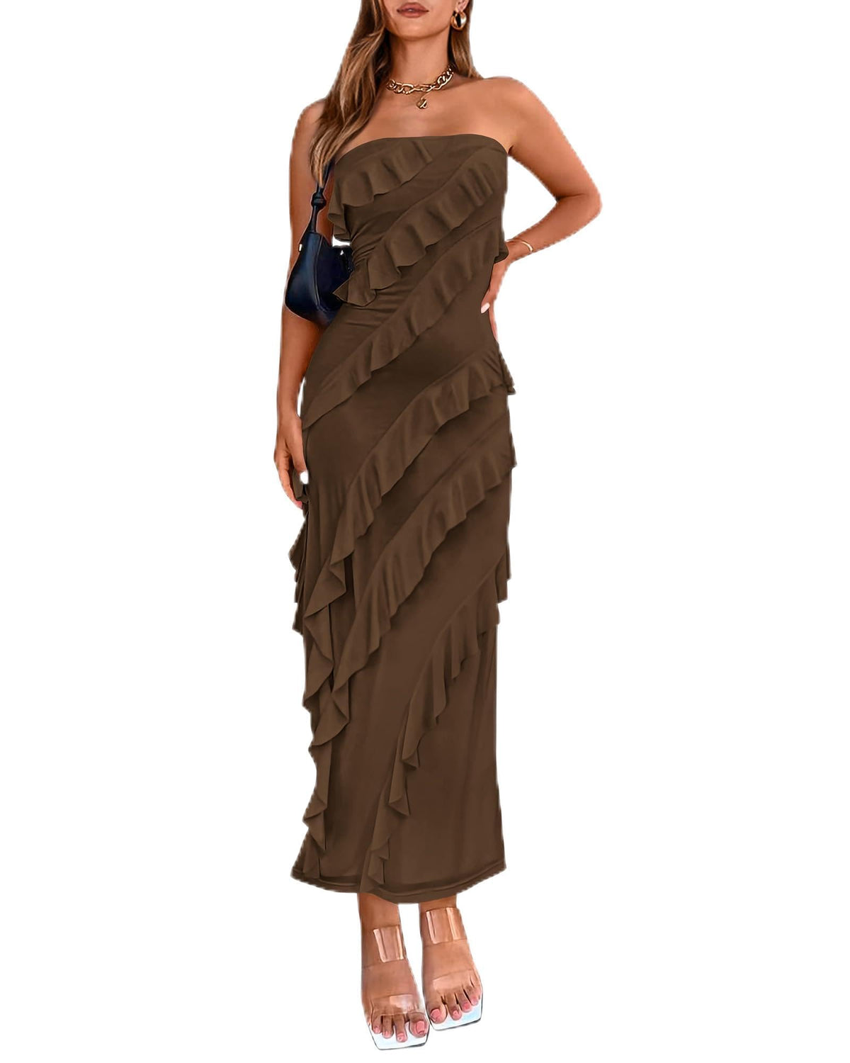 BTFBM Maxi Dresses for Women Solid Bodycon Summer Wedding Guest Dress