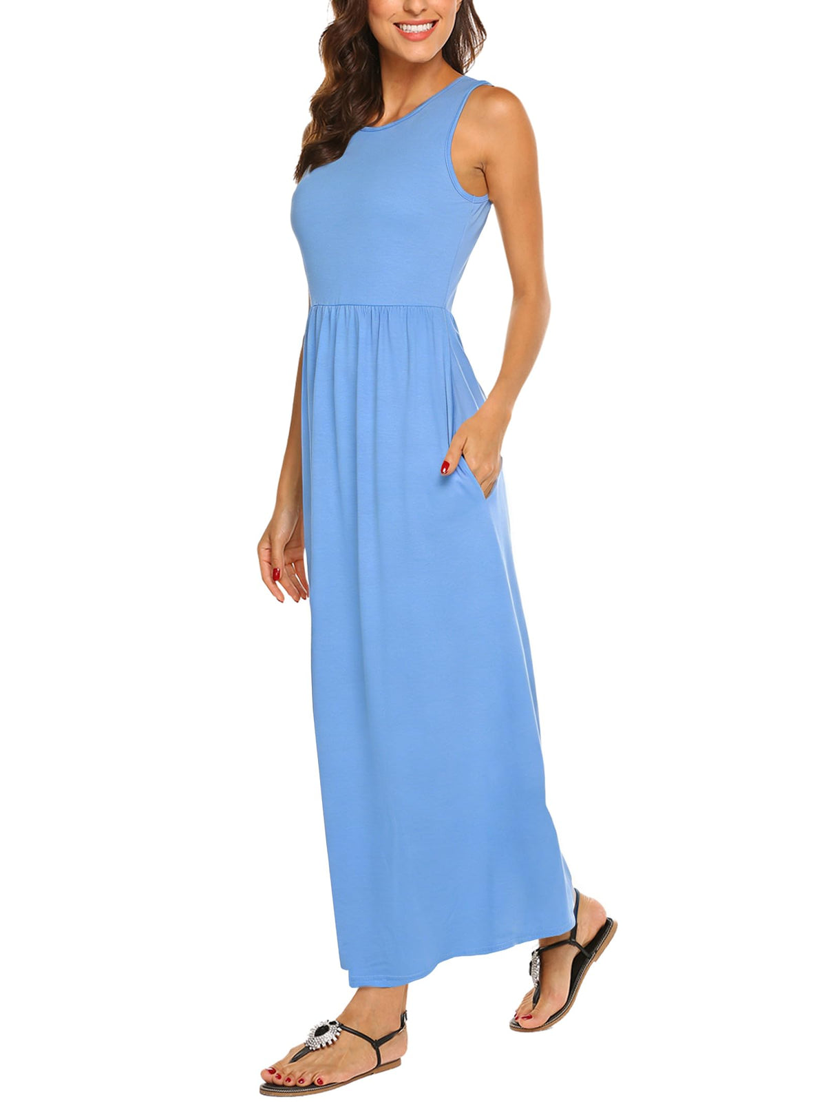 Hount Women's Summer Sleeveless Striped Flowy Casual Long Maxi Dress with Pockets