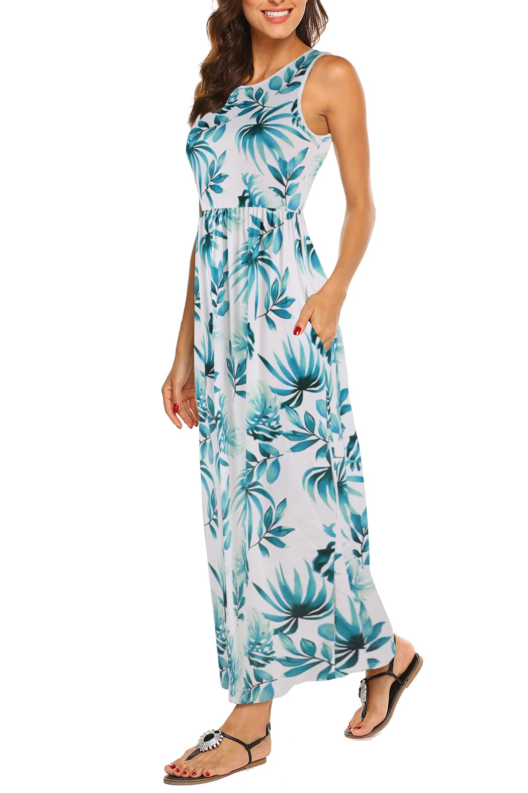 Hount Women's Summer Sleeveless Striped Flowy Casual Long Maxi Dress with Pockets