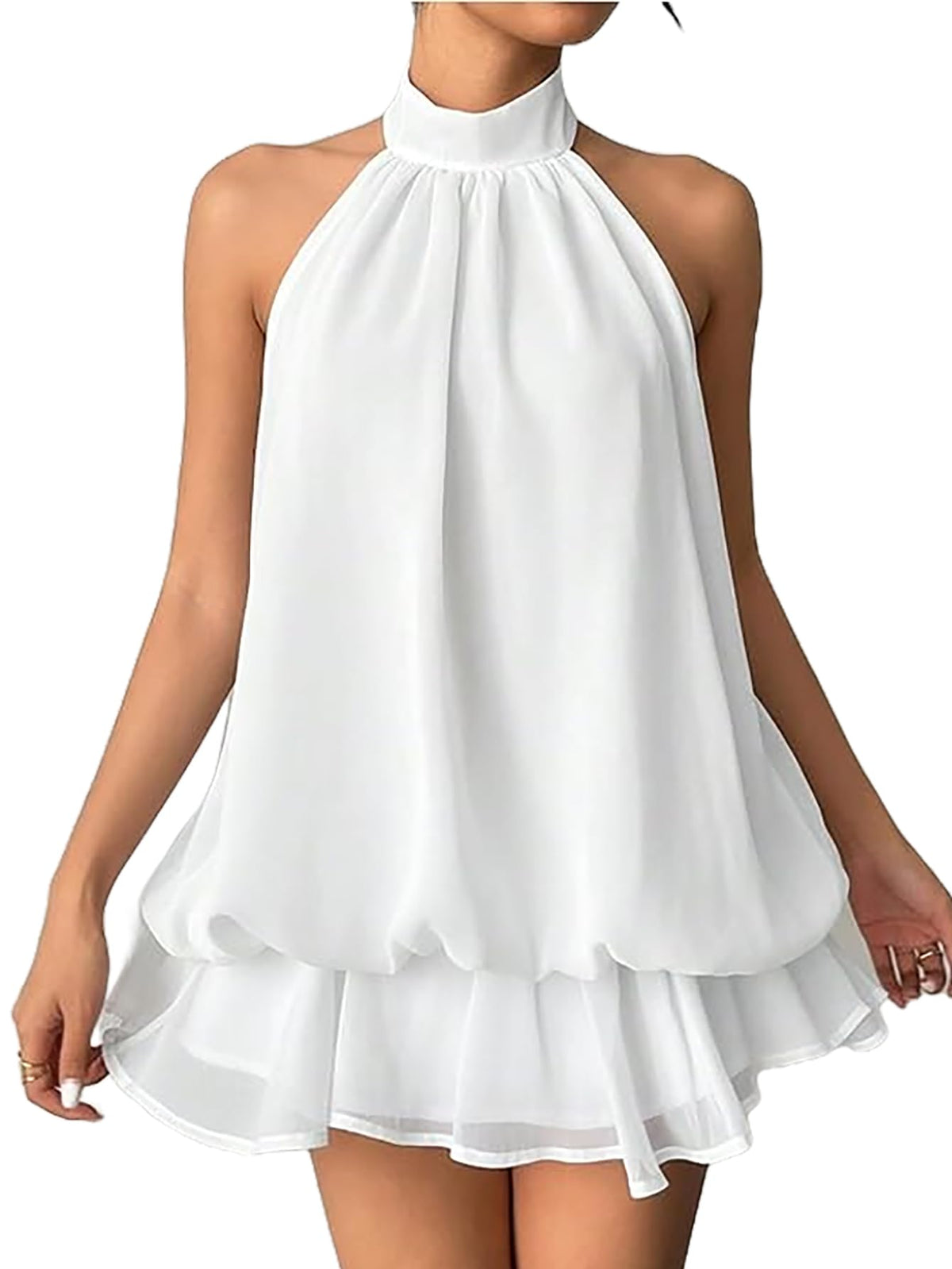 SHENHE Women's Chiffon Halter Mini Dress Wedding Guest Birthday Party Dress