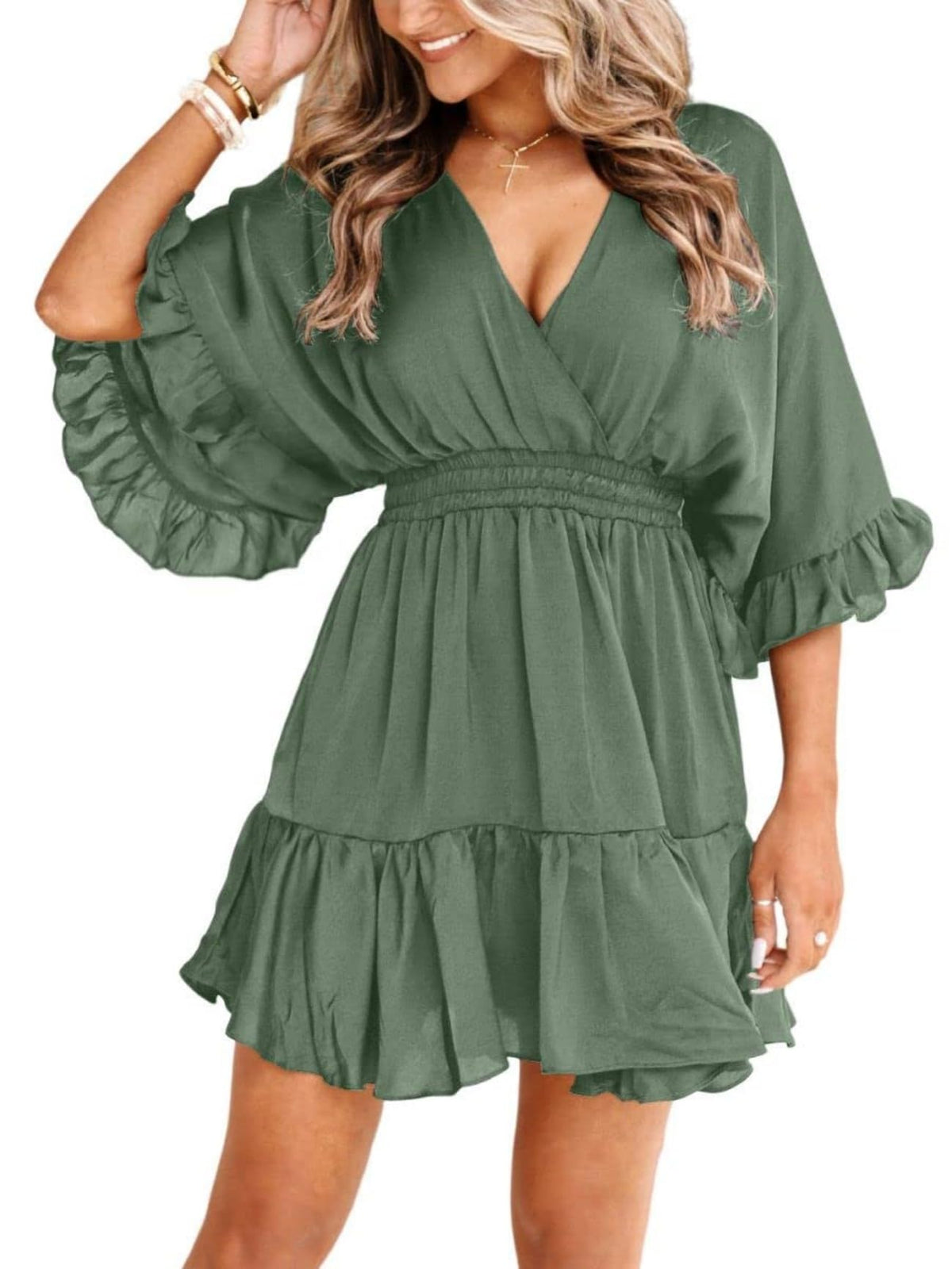 Aoysky Womens V Neck Casual Dresses Summer Cute Mini Short Western Dress