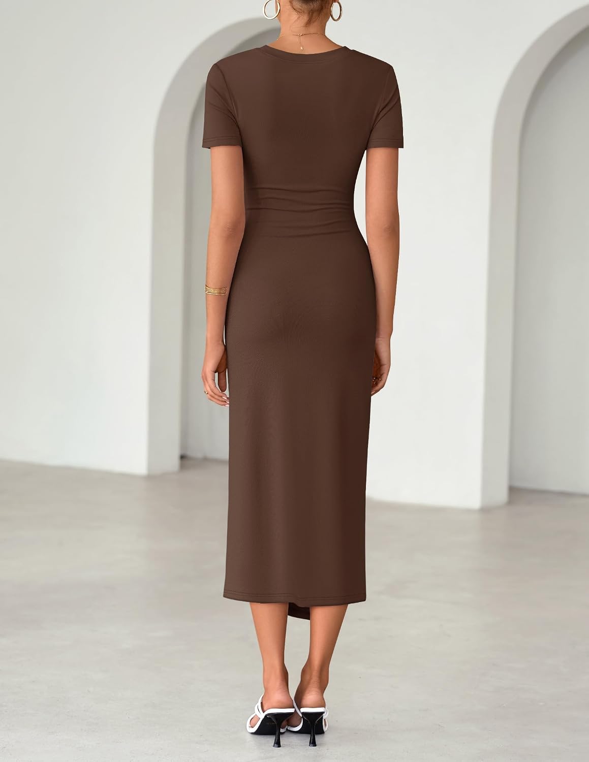 ZESICA Women's Summer Short Sleeve Wrap Cocktail Midi Dress