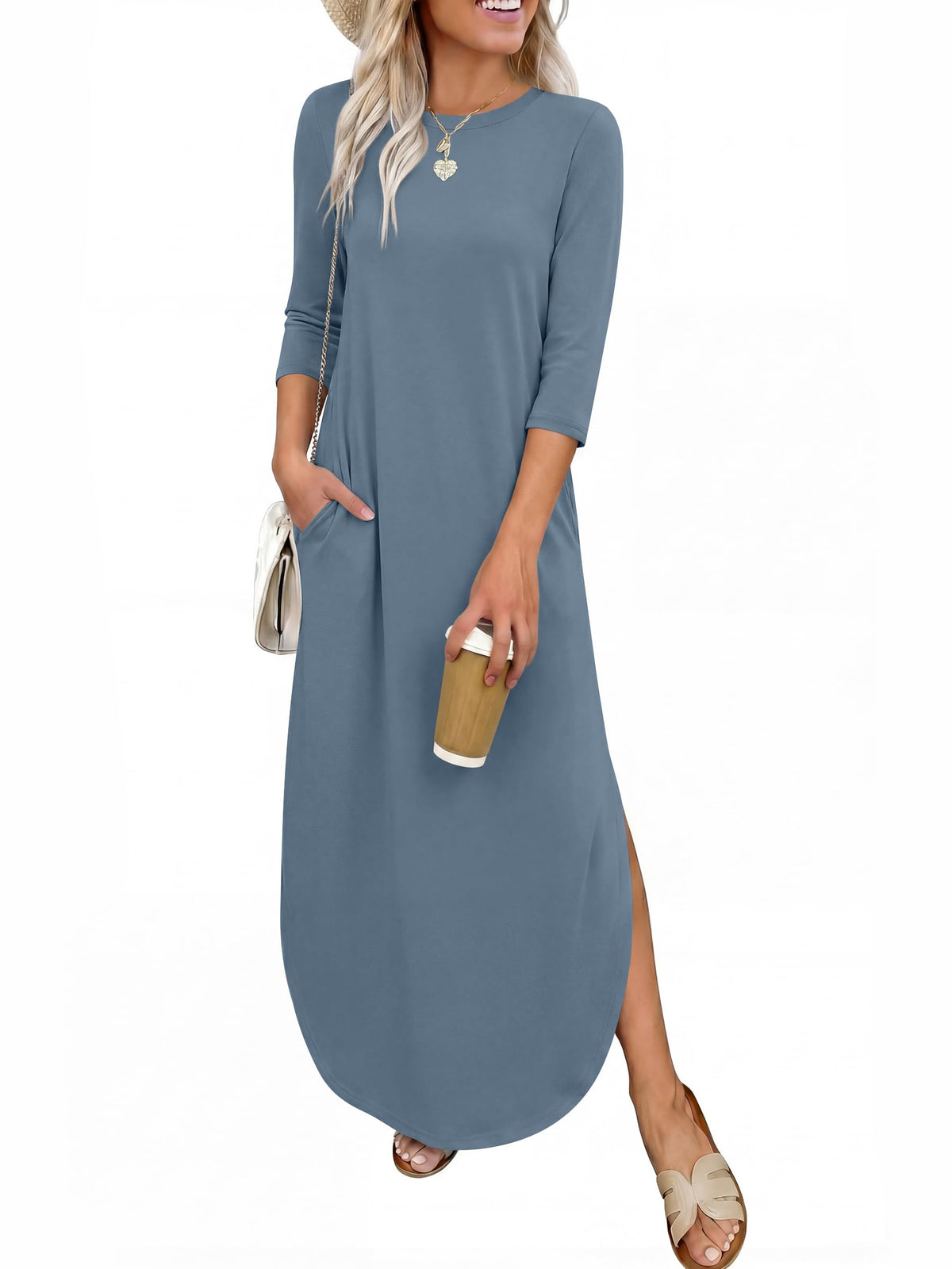 ANRABESS Women’s Air Layer 3/4 Sleeve Fall Maxi Dress & Pockets
