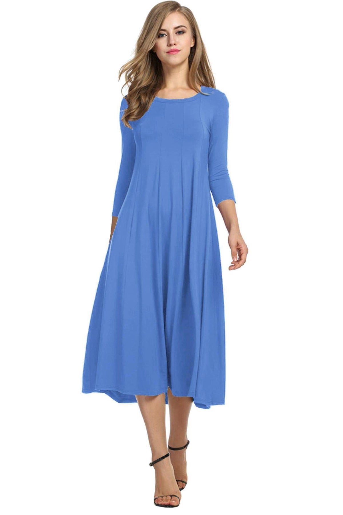 HOTOUCH Women's 3/4 Sleeve A-line and Flare Midi Long Dress