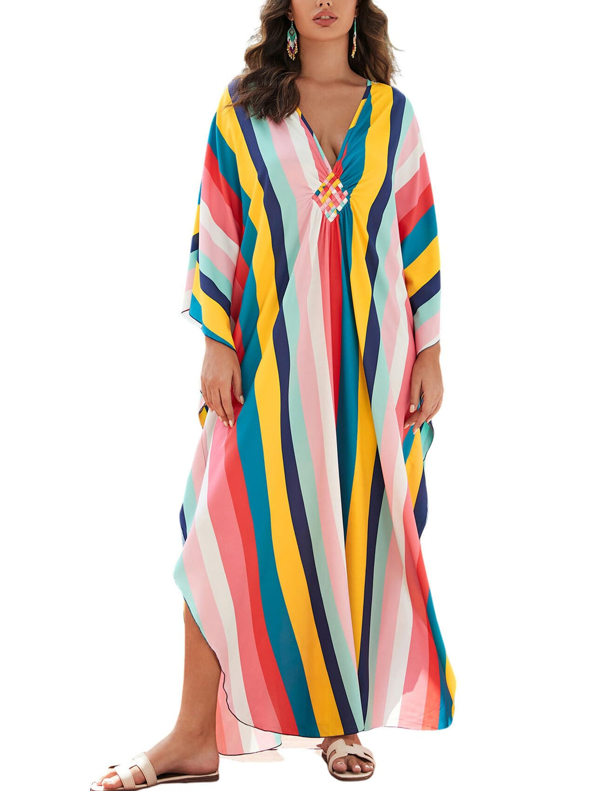 KECVOT Kaftan Dresses for Women Plus Size Batwing Sleeve Caftans Long Bathing Suit Cover Up Maxi Beach Dress Loungewear